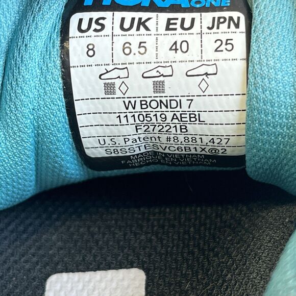 Hoka One One Bondi 7 Running Shoe Aquarelle Blue Green Teal Women’s Size 8 - Picture 8 of 10